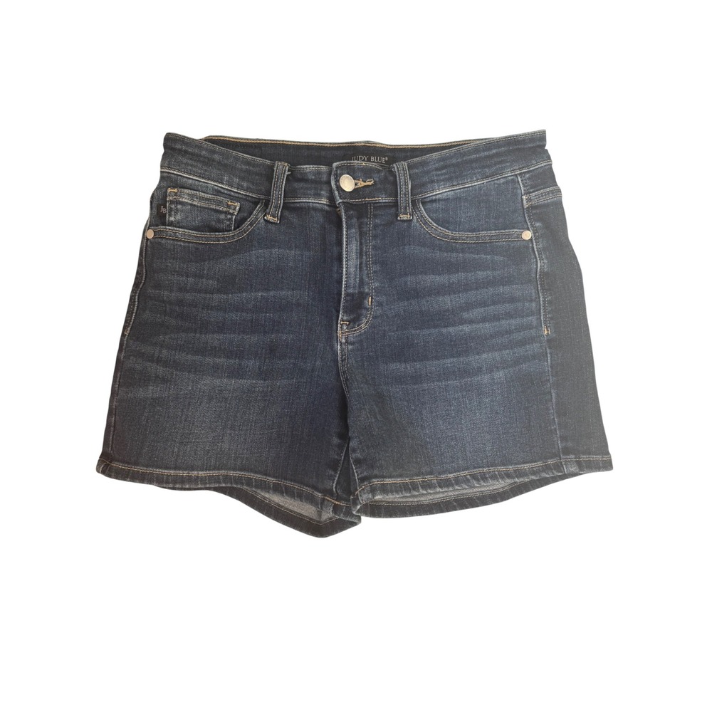 Judy Blue Womens Dark Wash Denim Jean Shorts Size Medium Blue Whiskered Stretch
